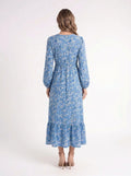 Azure Bloom – Luchtige Blauwe Midi Jurk